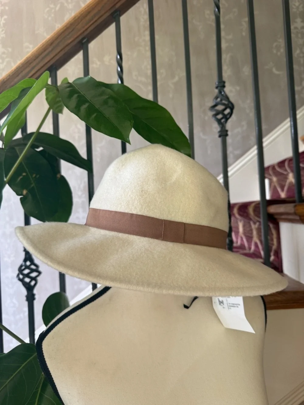 ASOS classic ladies wide brim, hat with brown trim NWT cream
